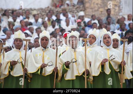 Ceremonial event. Palm Sunday Christian religious celebratiions, Axum, Tigray, Ethiopia Stock Photo