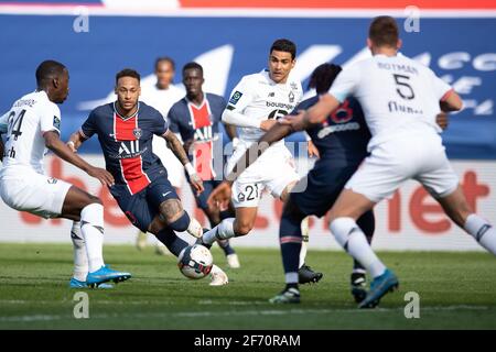 Neymar Jr of PSG in action during the Ligue 1 match between Paris Saint Germain and LOSC Lille at Parc des Princes on April 03, 2021 in Paris, France. Photo by David Niviere / ABACAPRESS.COM Stock Photo