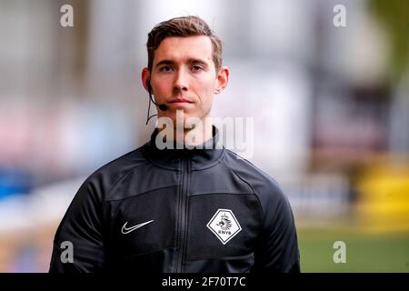 VENLO, NETHERLANDS - APRIL 3: Assistant Referee Michael Osseweijer during the Dutch Eredivisie match between VVV Venlo and FC Groningen at Covebo Stad Stock Photo