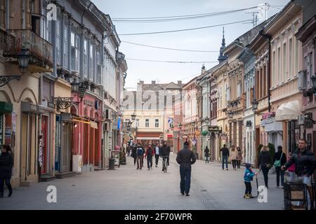 NOVI SAD, SERBIA - MARCH 11, 2017: Selective blur on people on Dunavska Ulica street, the pedestrian street of the city center of Novi Sad, second big Stock Photo