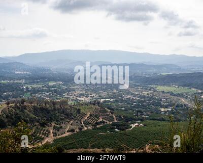Ojai Valley with Topa Topa Mountains in the distance on an overcast day Stock Photo