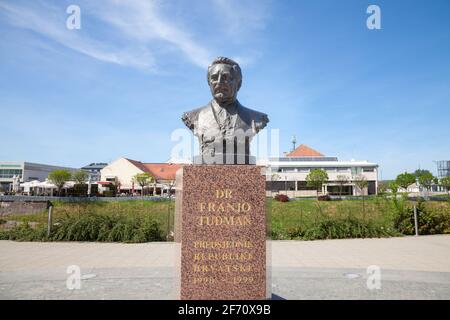 VUKOVAR, CROATIA - APRIL 20, 2018: Statue of Franjo Tudman erected in the center of Vukovar. Franjo Tudjman was 1st president of Croatia, and a key ac Stock Photo