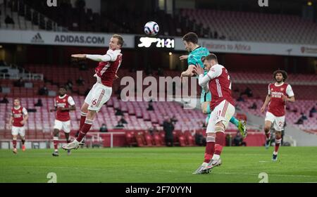London, UK. 4th Apr, 2021. Liverpool's Diogo Jota (3rd R) scores during the Premier League match between Arsenal and Liverpool at the Emirates Stadium in London, Britain, on April 3, 2021. Credit: Xinhua/Alamy Live News Stock Photo