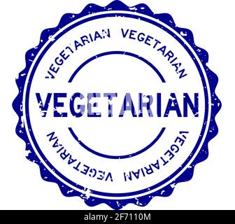 Grunge blue vegetarian word round rubber seal stamp on white background Stock Vector