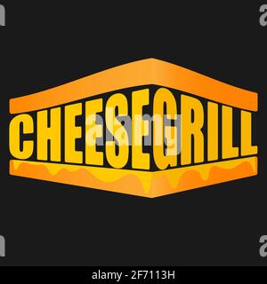 minimal logo of grilled cheese from two slices of bread and lettering 2 Stock Vector