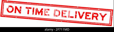 Grunge red on time delivery word sqaure rubber seal stamp on white background Stock Vector