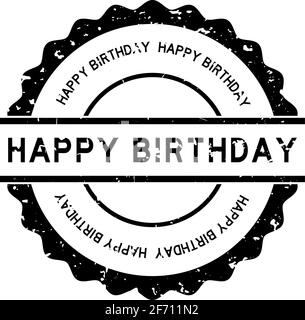 HAPPY BIRTHDAY stamp seal watermark with distress style. Designed with  rectangle, circles and stars. Black vector rubber print of HAPPY BIRTHDAY  title with unclean texture. Stock Vector