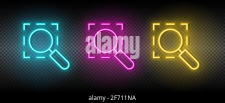 area, region, zoom vector icon yellow, pink, blue neon set. Tools vector icon on dark transparency background Stock Vector