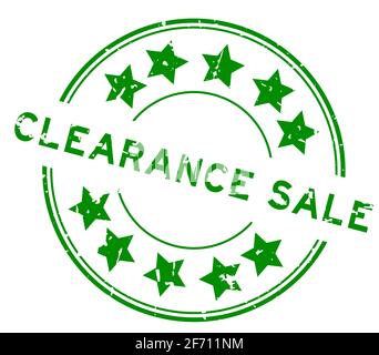 Grunge green clearance sale word with star icon round rubber seal stamp on white background Stock Vector