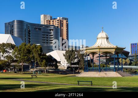 the rotunda in elder park with adelaide cityscape in the background in south australian on april 2nd 2021 Stock Photo