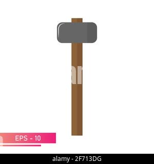 A rounded sledgehammer with a wooden handle. Realistic design. On a white background. Tools for the blacksmith. Flat vector illustration. Stock Vector