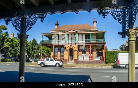 the elaborate former CBC Bank building, built in 1889, Morpeth, Hunter region, New South Wales, Australia Stock Photo