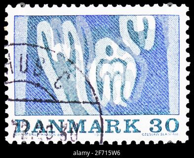 MOSCOW, RUSSIA - JANUARY 20, 2021: Postage stamp printed in Denmark shows Aquatic Sports, serie, circa 1971 Stock Photo