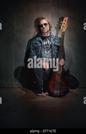 Rock Musician with BassGuitar Stock Photo
