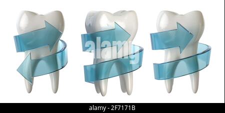 Tooth protection concept. Tooth with blue spiral arrow isolated on white. 3d illustration Stock Photo