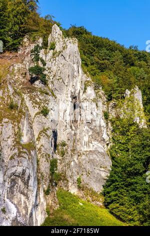 Crown rocks - Skaly Koronne - Jurassic massif with Glove Rock - Rekawica - in Pradnik creek valley of Cracow-Czestochowa upland in Ojcow in Poland Stock Photo