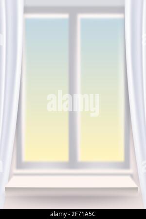 Window, spring, interior, curtains. Vector illustration template realistic Stock Vector