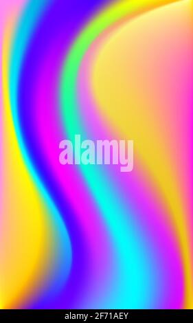 Holographic foil neon color poster. Trendy glitch bright color waves. Blur colorful pattern. Fluid art liquid ink vector illustration Stock Vector
