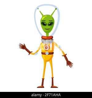 Alien in a space suit, a fantastic funny humanoid character, a monster. Vector illustration isolated cartoon style Stock Vector