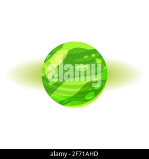 Fantastic green planet, icon cartoon style, vector isolated for games, applications on white background Stock Vector
