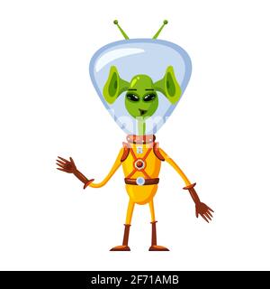 Alien in a space suit, a fantastic funny humanoid character, a monster. Vector illustration isolated cartoon style Stock Vector