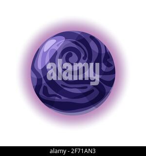 Fantastic dark planet, icon cartoon style, vector isolated for games, applications on white background Stock Vector