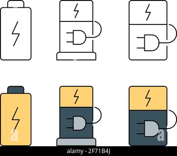 Charging device outline and filled outline icon isolated on white background Stock Vector