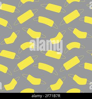 Seamless pattern with yellow face masks on gray background Stock Vector
