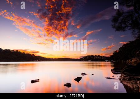 View of Georges River and Sunset Sky Stock Photo