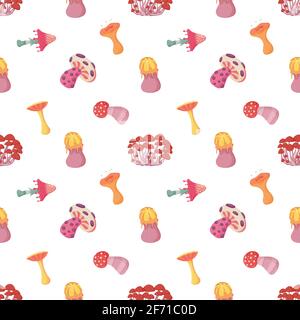 Fantasy alien mushroom seamless pattern for fabric Stock Vector
