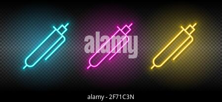 pen vector icon yellow, pink, blue neon set. Tools vector icon on dark transparency background Stock Vector