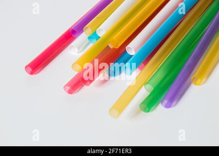 Colorful drinking straws on white Stock Photo