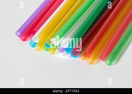 Colorful drinking straws on white Stock Photo