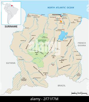 detailed vector map of the South American state of Suriname Stock Vector
