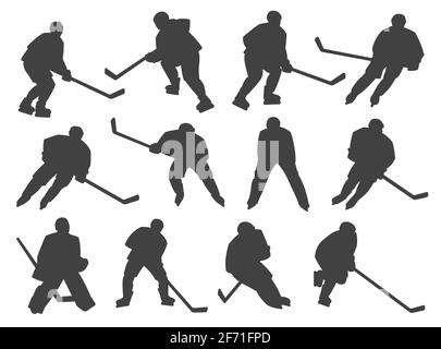 Ice hockey players and goalie vector silhouettes Stock Vector