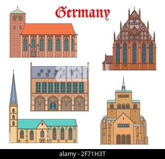 Germany landmark buildings, churches, cathedrals Stock Vector
