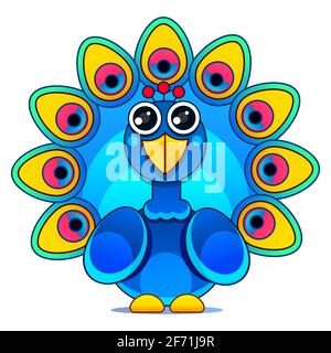 Vector Color Peacock Illustration Selphie cartoon Sign for print, in comics, Fashion Stock Vector