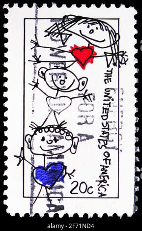 MOSCOW, RUSSIA - JANUARY 20, 2021: Postage stamp printed in United States shows Cartoon Family, Family Unity serie, circa 1984 Stock Photo