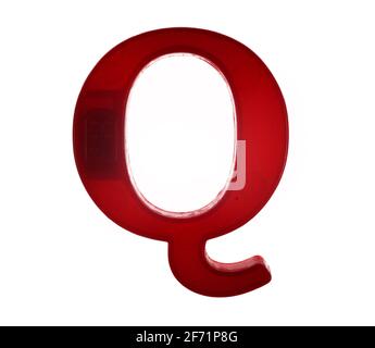 Plastic letter Q on magnet isolated on white background, top view Stock Photo