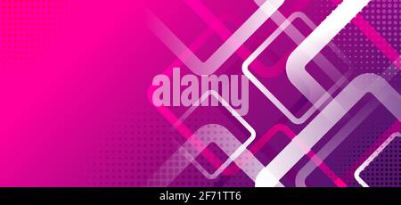 Banner web template design rounded squares geometric white on pink and purple gradient background with space for your text. Vector illustration Stock Vector