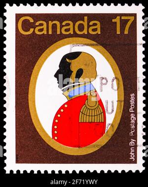 MOSCOW, RUSSIA - FEBRUARY 28, 2021: Postage stamp printed in Canada shows Lieutenant Colonel John By (military engineer), Famous Canadians (1979) seri Stock Photo