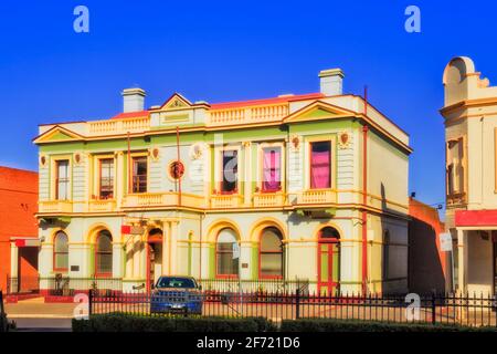 Facades of historic herigate houses on streets of Bathurst city in regional rural Australian NSW on a sunny day. Stock Photo