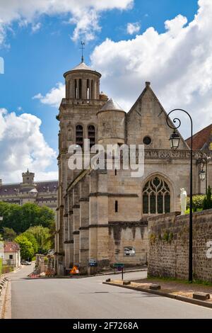 Pierrefonds, France - May 25 2020: The Saint-Sulpice Church is a Catholic parish church of gothic in style, combining a choir with two 13th century co Stock Photo