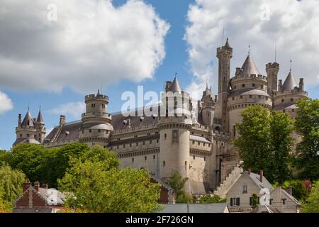 Pierrefonds, France - May 25 2020: The Castle of Pierrefonds is an imposing castle located on the south-eastern edge of the Compiegne forest in Hauts- Stock Photo