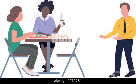 Employees on lunch break flat color vector faceless character set Stock Vector