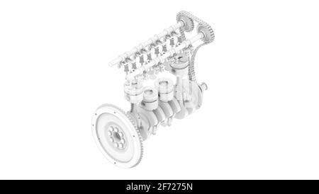 3D rendering of an engine technical components isolated on white ...