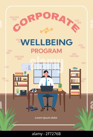 Corporate wellbeing program poster flat vector template Stock Vector