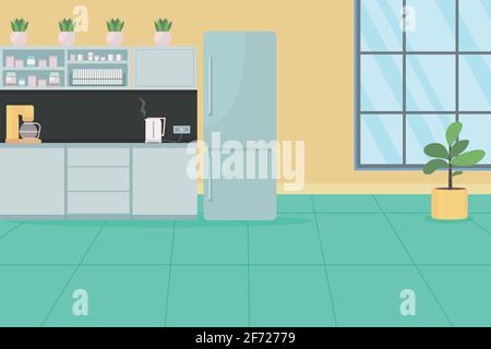 Office kitchen for employees flat color vector illustration Stock Vector