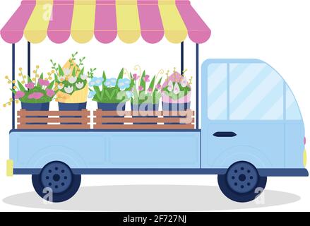 Bouquets on van flat color vector object Stock Vector