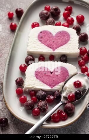 close-up berry ice cream in ceramic plate Stock Photo
